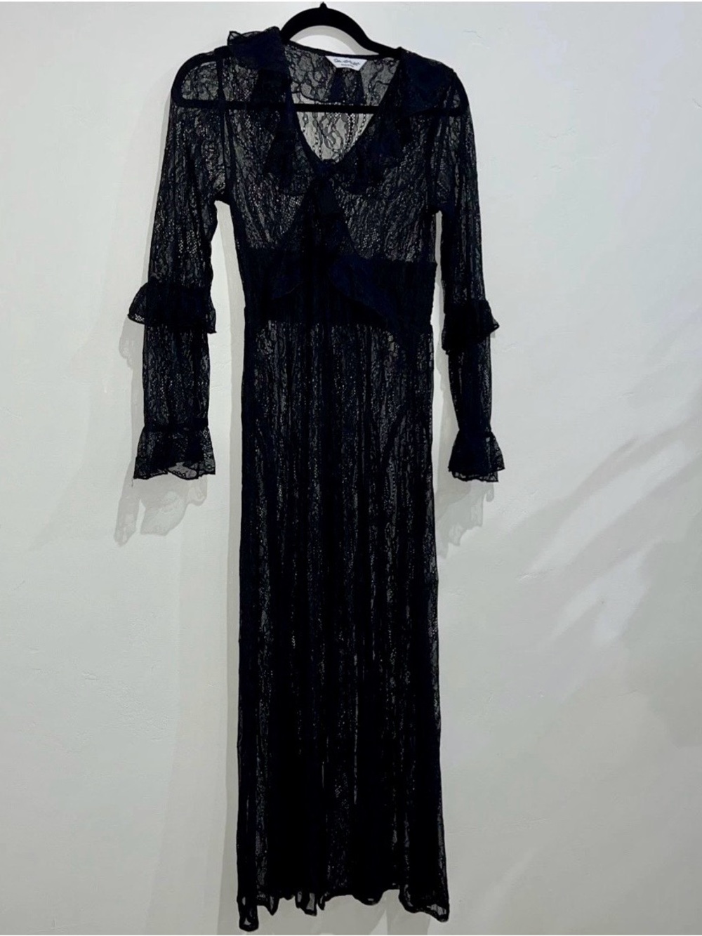 Miss Selfridge Women Black Lace Dress S Ruffled V Neck Ruffled Long Sleeve NWOT